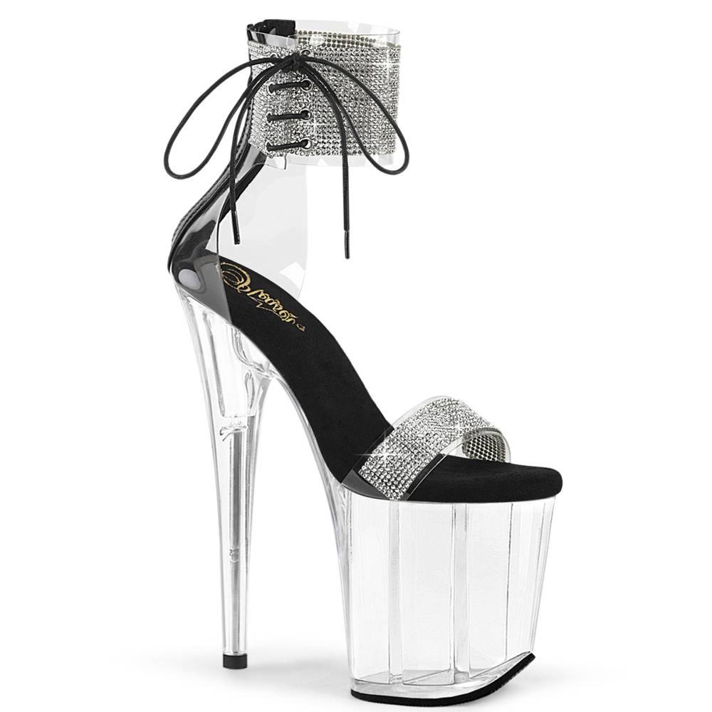 Pleaser - FLAMINGO827RS Sandale à bride à la cheville, Pole dance chaussures - Noir/Transparent Product image